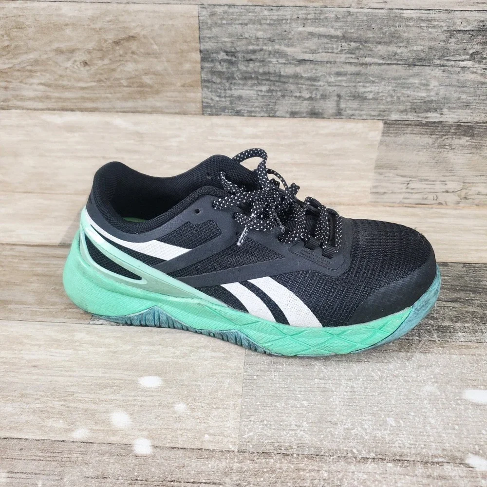 Reebok Nanoflex TR Work Womens Shoes Sz 5 W Black Seafoam Green Composite Toe